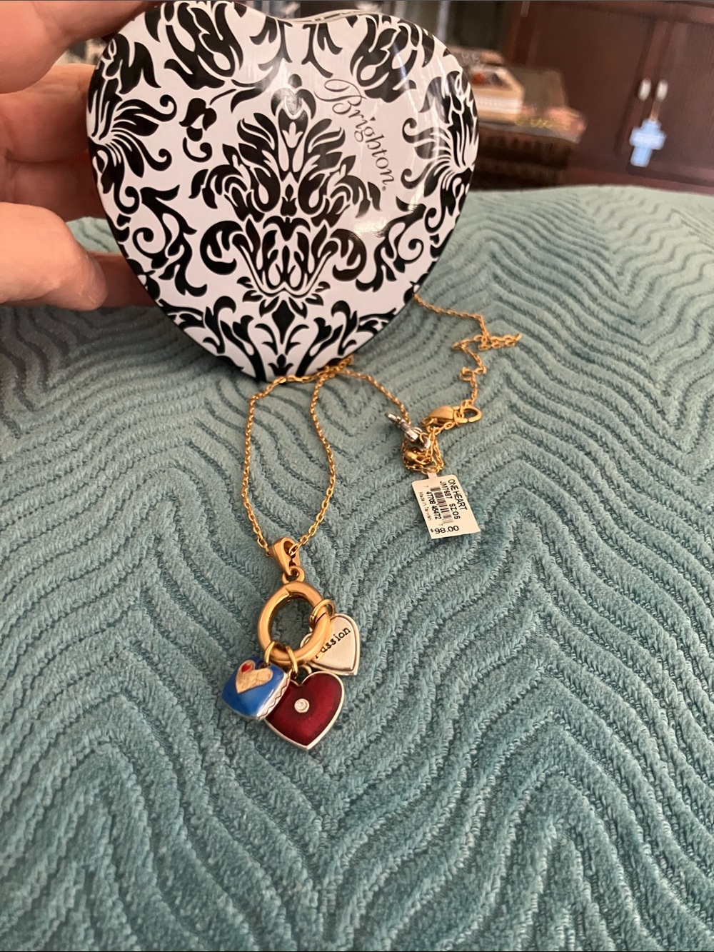 Brighton Gold-Tone Necklace with Red and Blue Heart Charms - Picture 2 of 6